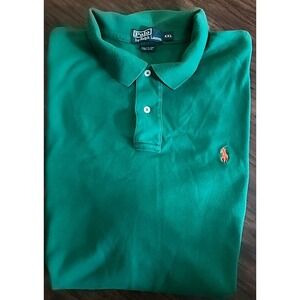 Ralph Lauren Polo Shirt Golf Men's XXL Solid Green Orange Horseman Logo Vintage